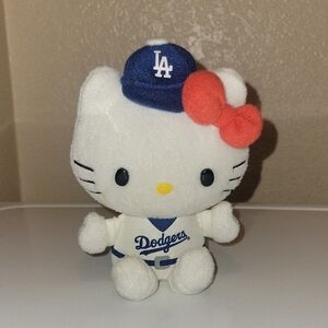 Hello Kitty Dodgers Plush - White with Blue and Red Bow